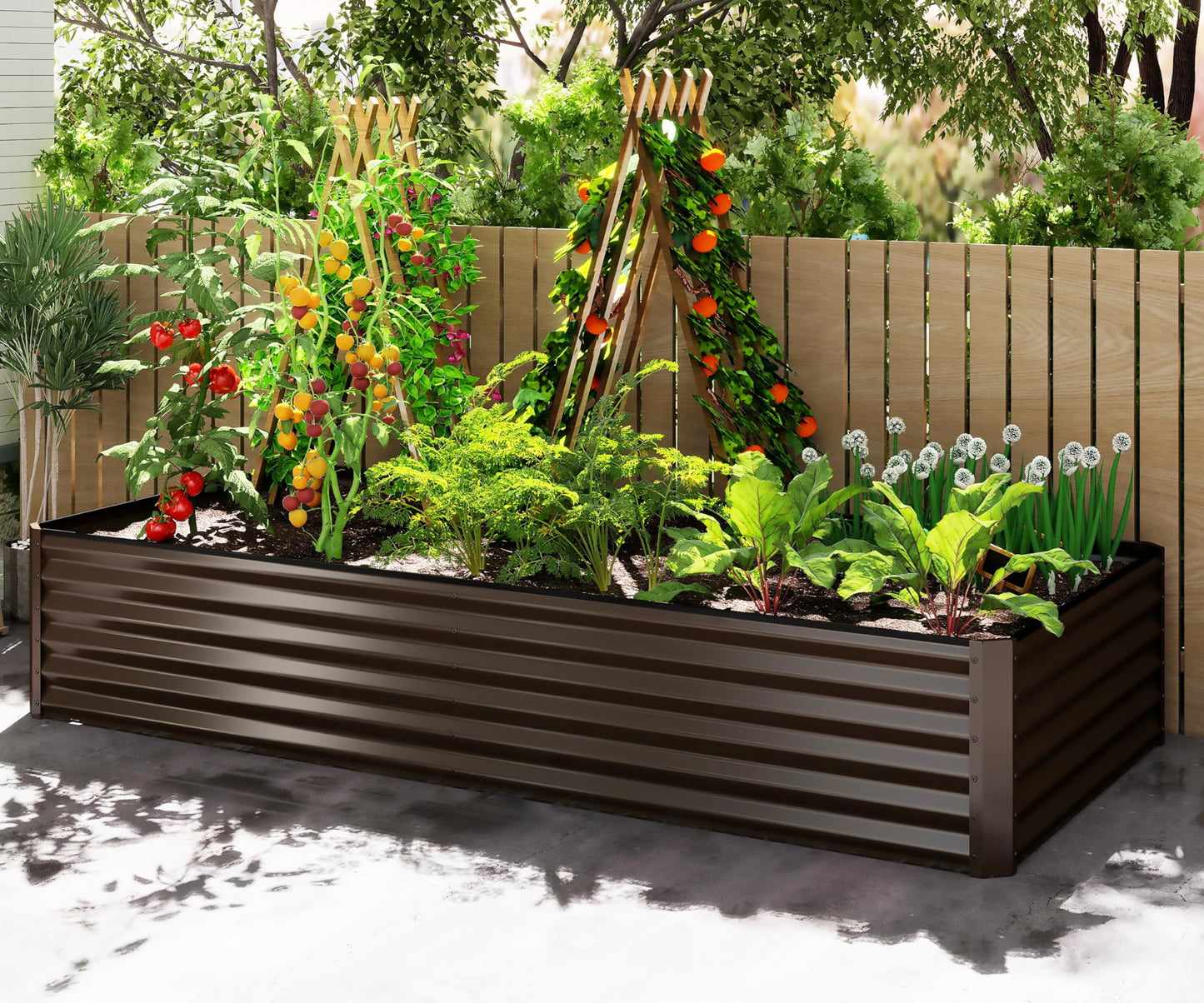 Domi 8×4×1.5 ft Galvanized Raised Garden Bed, Outdoor Planter Garden Boxes Large Metal Planter Box for Gardening Vegetables Fruits Flowers, Brown