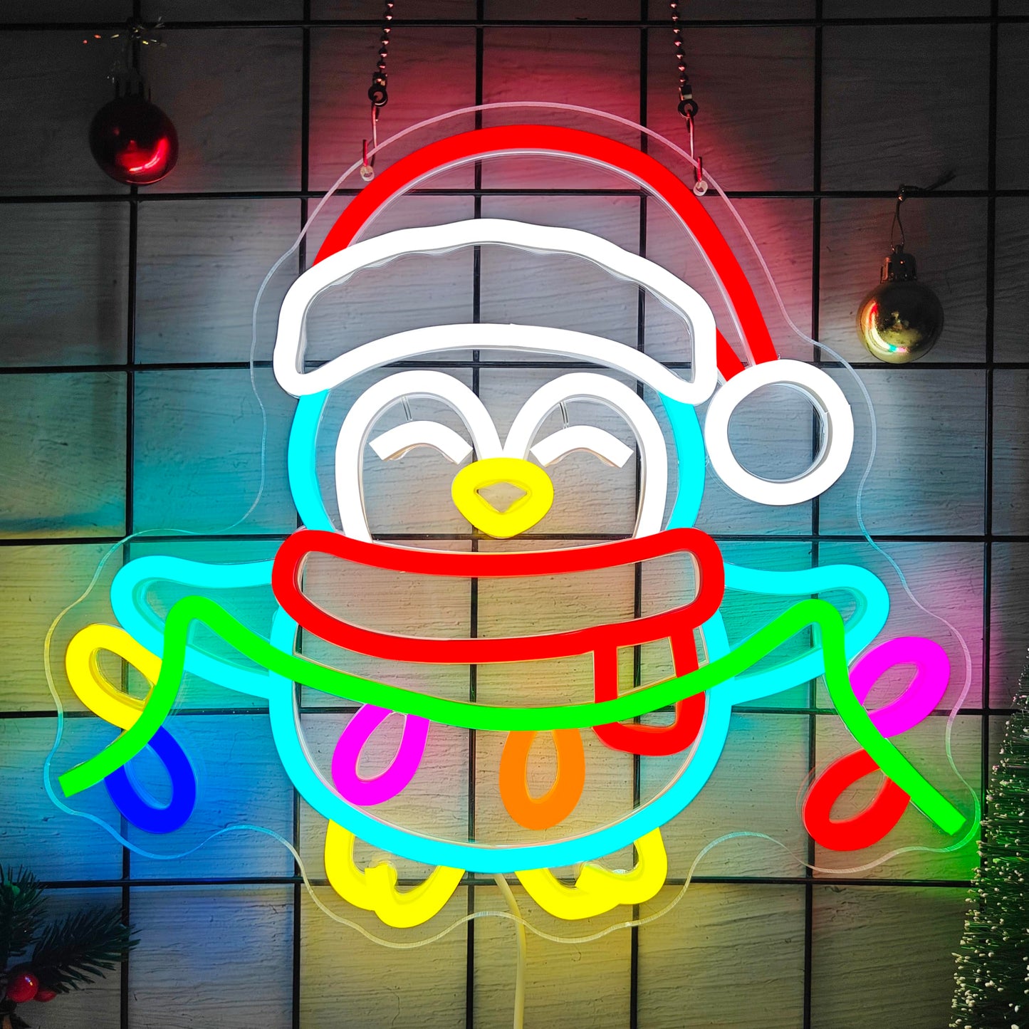 hhuohuona Christmas Penguin Neon Sign Dimmable Neon Christmas Signs Penguin With Lights Led Xmas Light Up Sign Winter Wall Art for Room Decor Penguins Lovers Gift
