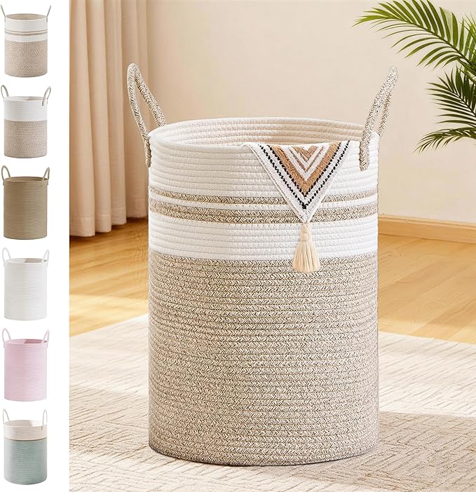 Tall Laundry Basket with Handles, 100L Portable Dirty Clothes Hamper, Boho