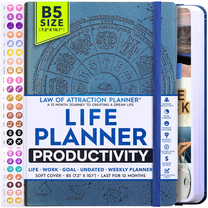 Deluxe Weekly and Monthly Planner | Law of Attraction Planner with Productivity App | 12-Month for Productivity, Gratitude & Goal Setting | Includes Foldable Vision Board, Gift Box & Stickers