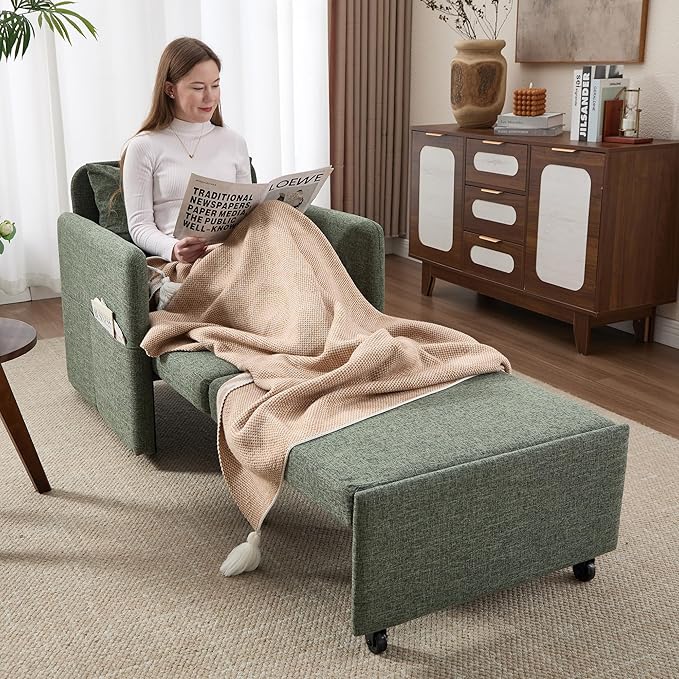 Iroomy 5-Level Adjustable Convertible Sleeper Chair, 3-in-1 Pull Out Sofa Bed