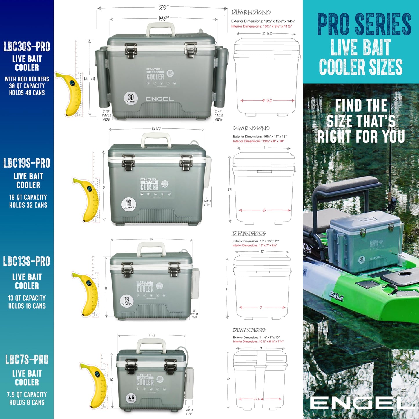 ENGEL 30 Quart Live Bait Cooler PRO for Fishing - Portable Minnow and Bait Bucket with Lithium-Ion Rechargeable Aerator with 4 Rod Holders - Silver (30QT)