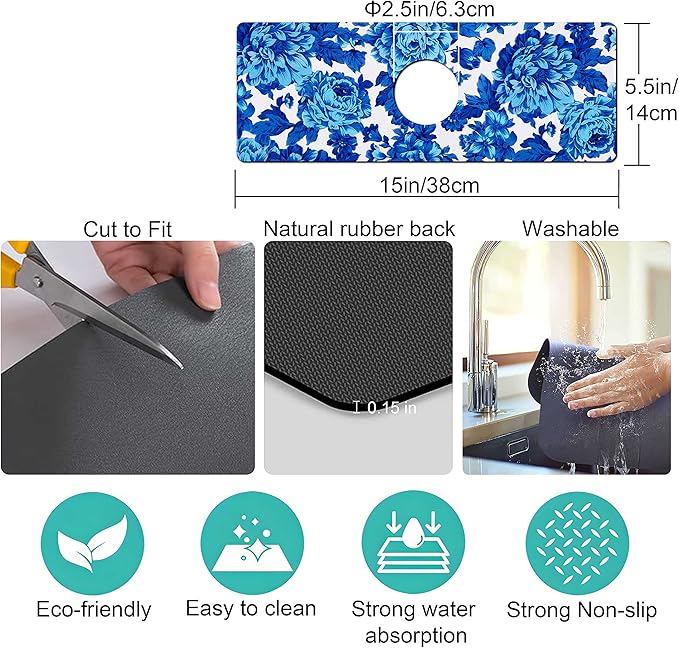 Kitchen Sink Splash Guard Faucet Mat Super Absorbent Fast Drying Mat Sink