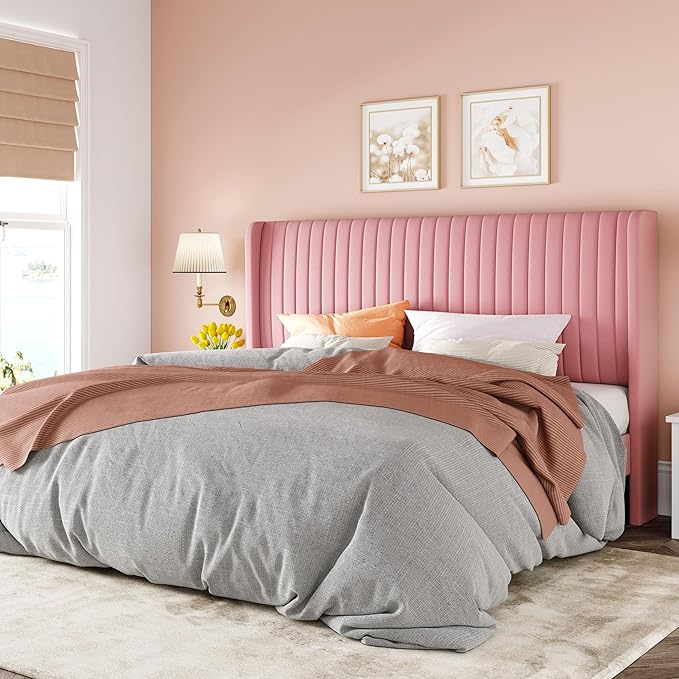 Allewie King Size Velvet Bed Frame/Vertical Channel Tufted Wingback