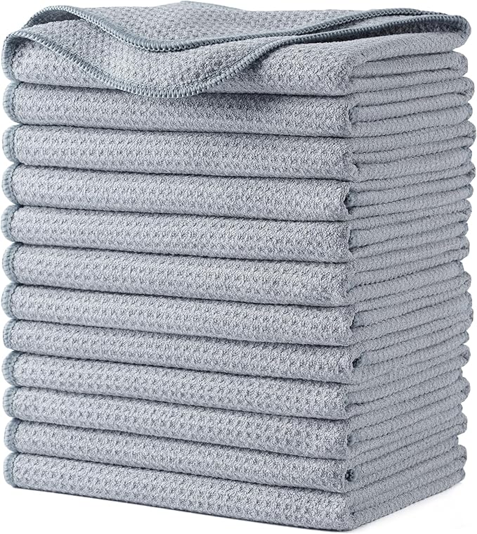 POLYTE Premium Microfiber Kitchen Dish Hand Towel Waffle Weave 12 Pack