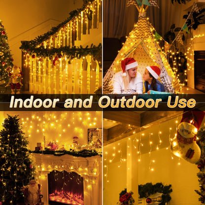 Icicle Lights for Outside, 216LED 24FT Waterproof Christmas Light Outdoor with 8 Modes & Timer, Connectable Christmas Icicle Lights for Eaves House Yard Indoor Outdoor Holiday Decoration(Warm White)