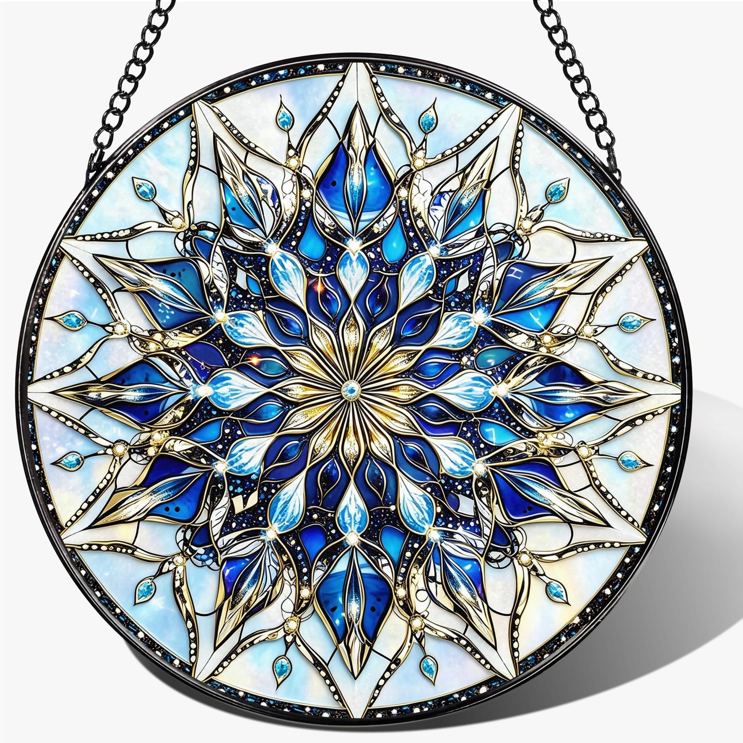 Stained Glass Window Hanging, 7.8 Inch Mandala Snowflake Christmas Suncatcher, Holiday Window Hanging Decor, Stained Glass Ornaments for Windows, Doors & Home Decor, Gifts for Christmas