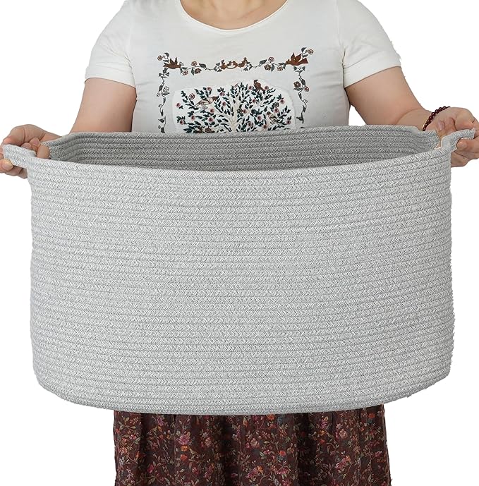 Large Rectangle Blankets Basket Living Room 22"x17"x12" Woven Cotton Rope
