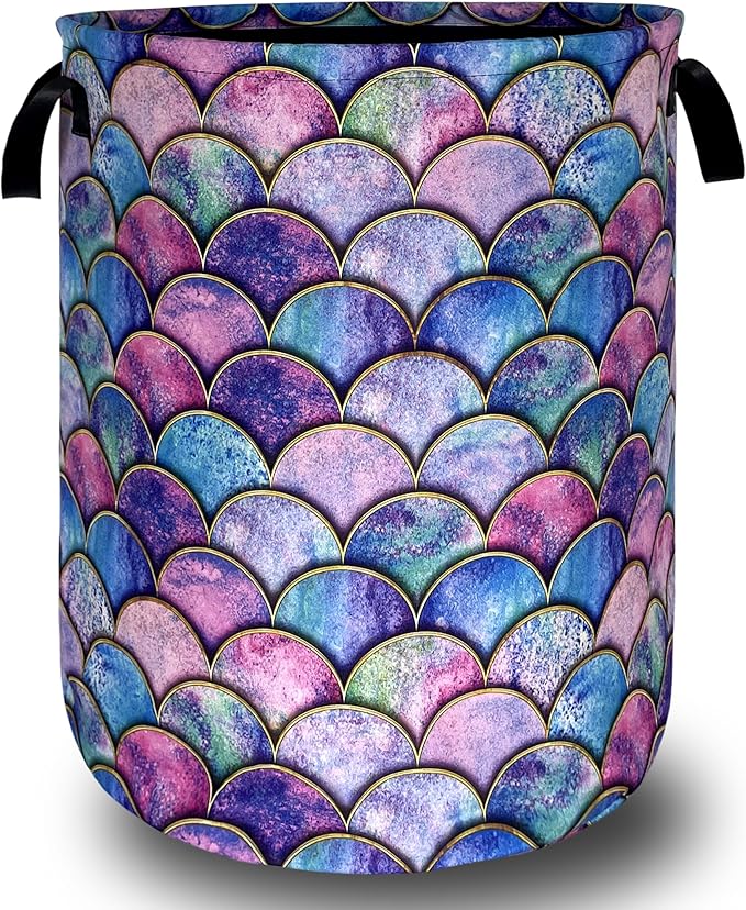 Colorful Mermaid Scales Laundry Basket Foldable Oxford Cloth Beautiful Fish