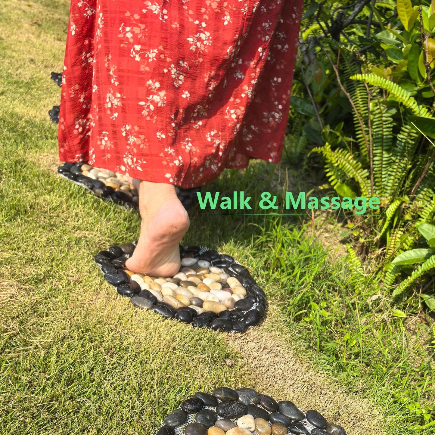 Garden Stepping Stones Outdoor,Pebble Stepping Stones for Garden Walkway,Decoration Polished River Rock for Yard, Pathway,Landscaping, 12 inch Round Decorative Stone Sheet Set 6pcs