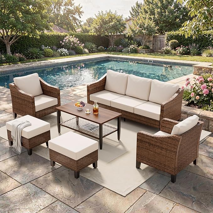 6-Piece Patio Conversation Sets, Outdoor Sectional Sofa