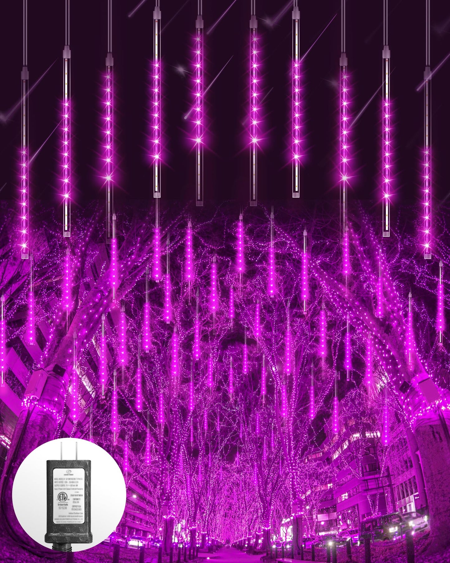 Blingstar Meteor Shower Lights Outdoor Christmas Lights, 16 Inch 10 Tubes 360 LEDs Falling Rain String Light with Timer, Waterproof Plug in Icicle Light for Tree Porch Roof Yard Xmas Decoration
