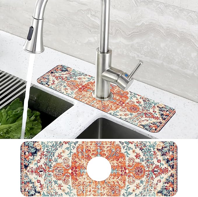 Oriental Turkish Carpet Pattern Red Dish Drying Mat