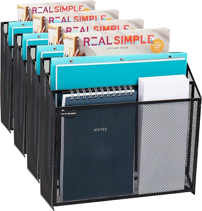 Mind Reader Vertical File Storage, Desktop Organizer, Wall Mount, Metal Mesh