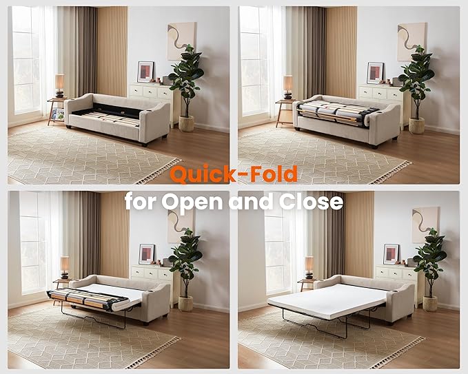 Queen Size Pull Out Sleeper Sofa Bed, 2-in-1 Convertible Corduroy Pull Out