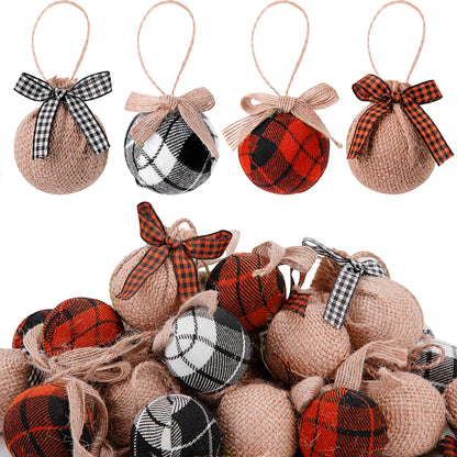 Deloky 24 Pcs Buffalo Plaid Fabric Ball Ornaments- 1.6 Inch Christmas Fabric Wrapped Burlap Hanging Balls- Rustic Buffalo Check Christmas Tree Ball Decoration for Holiday Party Home Decor
