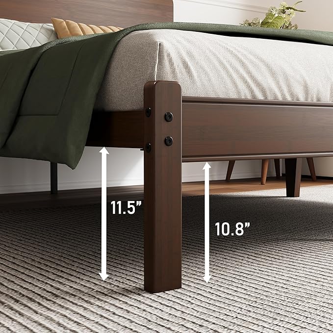 BOSRII 14in High Solid Bamboo Wood Platform Full Size Bed Frame