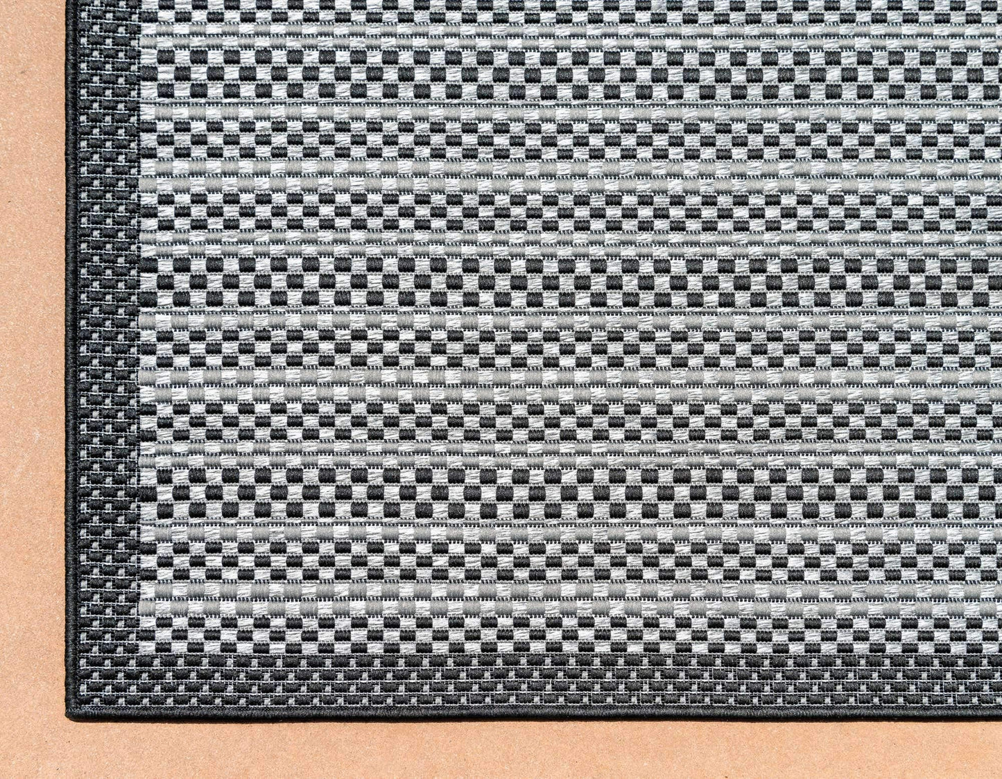 Unique Loom Outdoor Border Collection Area Rug - Checkered (8' x 11' 4" Rectangle, Gray/ Black)