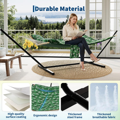 Garvee 2 Person Outdoor Hammock with Stand, Heavy Duty Portable Double Hammock with Balance Rope, MAX 450 LBS Capacity for Patio, Backyard, Garden, Beach