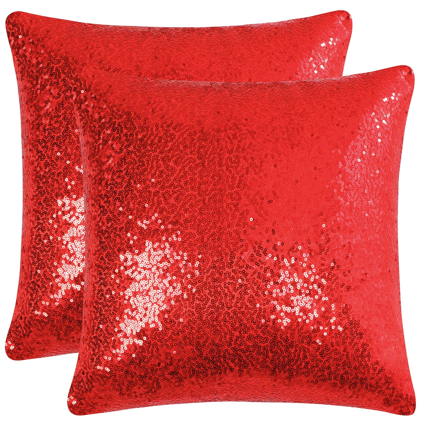 uxcell 2 Pcs Decorative Sequin Throw Pillow Cover, 16x16 Red