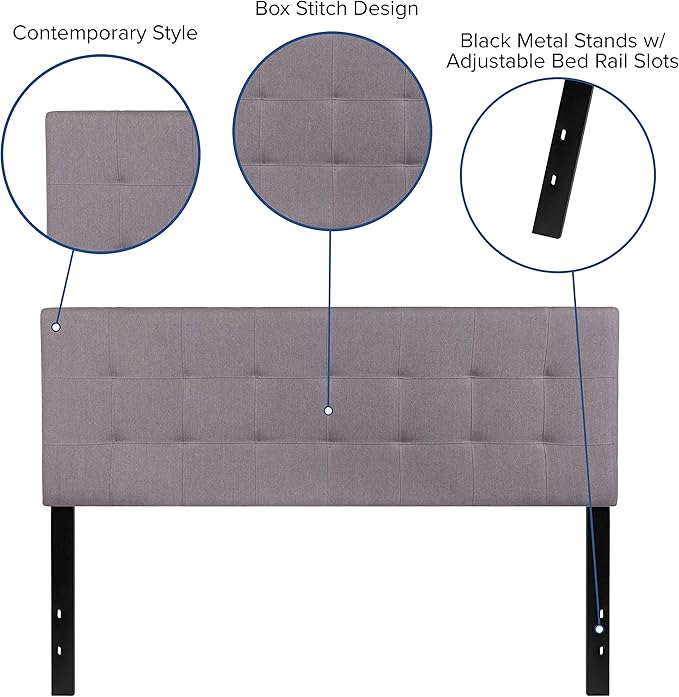 Flash Furniture Bedford Tufted Upholstered Queen Size Headboard in Light Gray