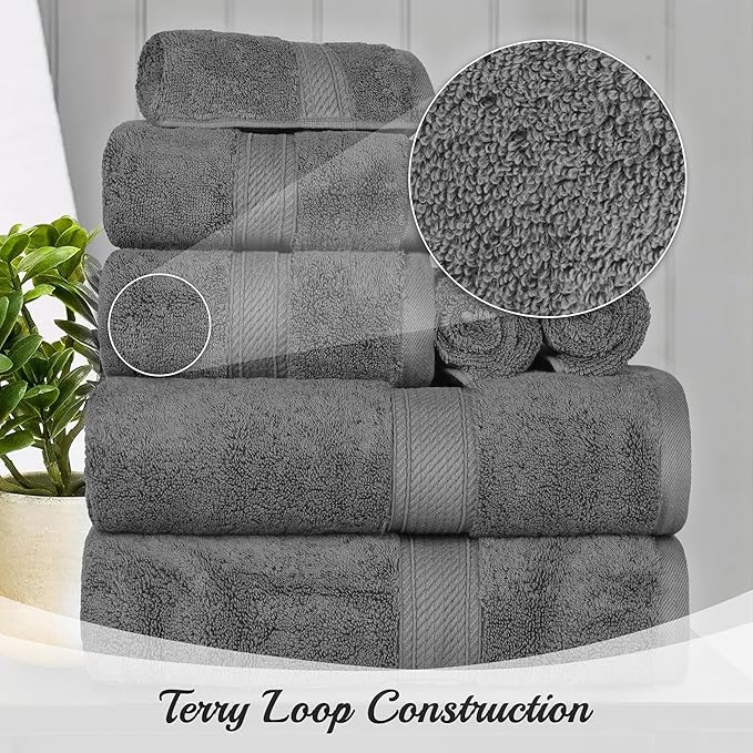 Superior Egyptian Cotton Solid Towel Set, Washcloths 13” x 13”, Hand Towels 20”