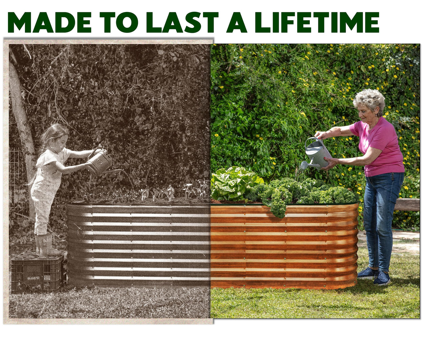 Plant & Plot Galvanized Raised Garden Beds Outdoor // 8×2×2 ft Planter Raised Beds for Gardening, Vegetables, Flowers (Dark Wood Grain) // Large Metal Garden Box // Patented Tool-Free Design