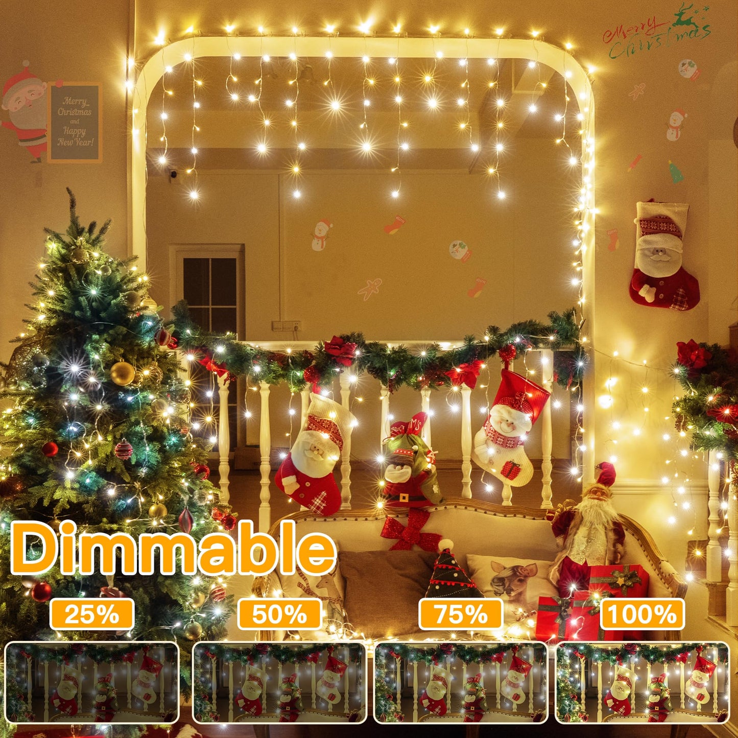 Ollny Icicle Lights for Outside 504LED 41FT, Warm and Cool White Christmas Light with Remote 8Modes Timers Waterproof, Plug in Connectable Hanging Lights for Outdoor Indoor House Roof Holiday