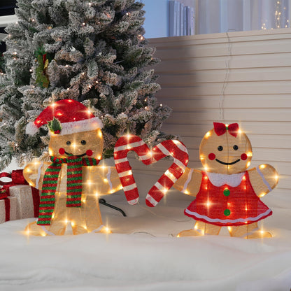 TW SHINE Christmas Outdoor Decorations Yard, Set of 2 Lighted 2D Gingerbread Man with 90 Warm White Lights, Light Up Gingerbread Man Couple for Xmas Holiday Front Garden Patio Lawn Display