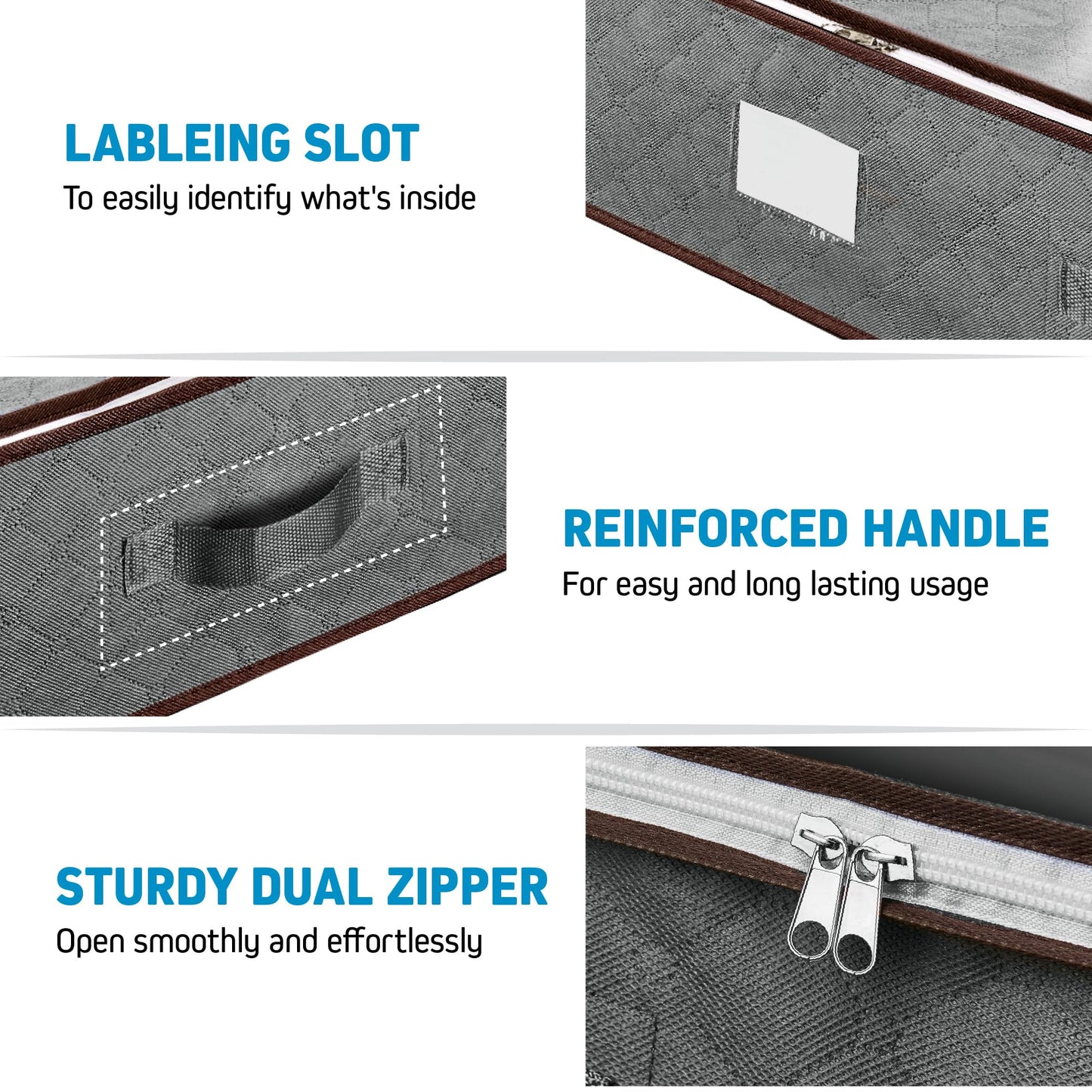 Under Bed Storage Bins - Pack Of 4 Under The Bed Storage Containers For Clothes, Blankets, Winter Clothing, & Shoes - Underbed Storage Containers With Handles, Dual Zippers, & Clear Top