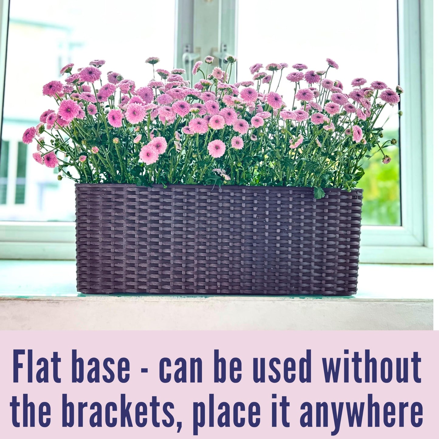 LaLaGreen Deck Railing Planter Box (20 Inch, 4 Pack) Brown Rectangular Window Flower Boxes with Bracket, Self Watering System Hanging Planter Box for Outdoor Plant Container Herb Rail Fence Balcony