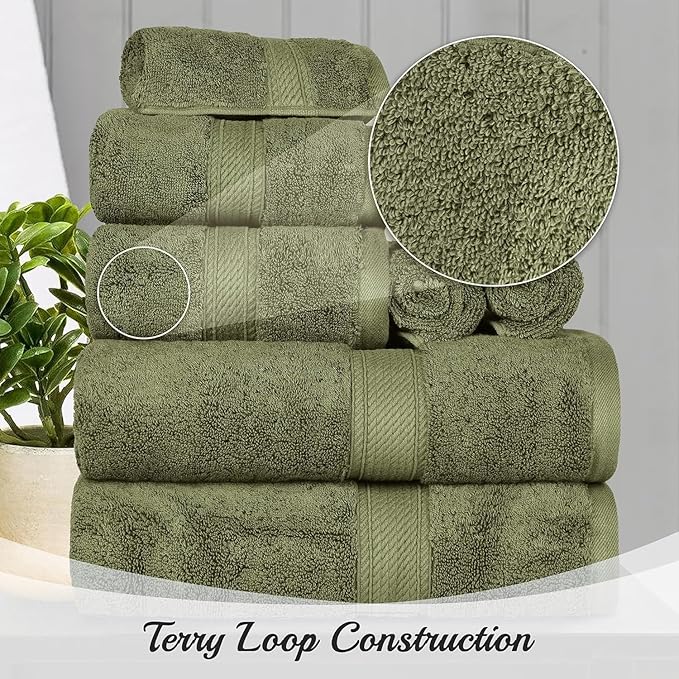 Superior Solid Egyptian Cotton Face Towel Set, Forest Green