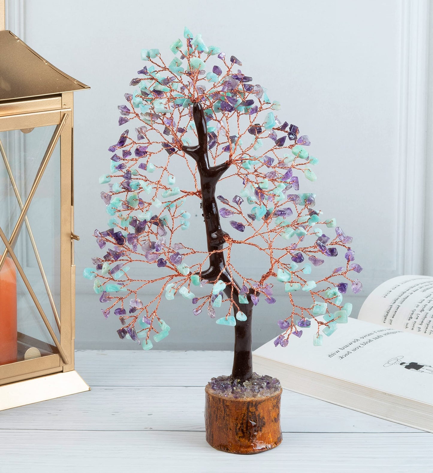 Crocon® Amethyst & Amazonite Crystal Tree Home Decor, Birthday Gifts for Women, Sister Gemstone Gift for Her Money Tree Crystals and Healing Stones House Warming Gift New Home Spiritual Decor Present