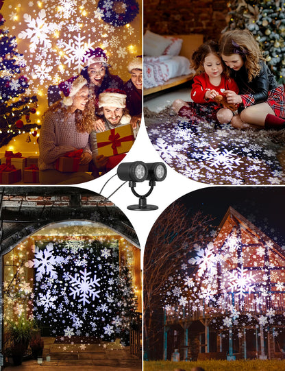 Christmas Double Head Snowflake Projection Lights, ZBPP Outdoor LED Christmas Lights IP65 Waterproof, Rotating Snow Lamp Brighter LED Landscape for Xmas Holiday Party Decoration