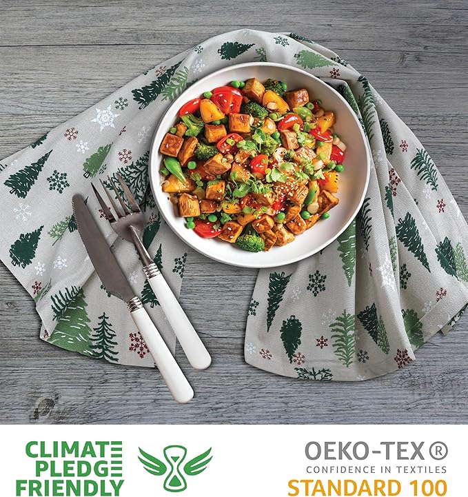 Urban Villa Kitchen Towels Christmas Green Trees Print Premium Quality
