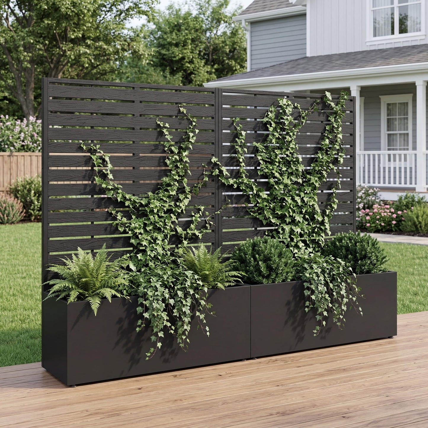 seethmi Metal Raised Garden Bed with Trellis, 35"x16"x47" Planter Box for Vegetables & Climbing Plants, Outdoor HDPE Privacy Screen Planter with Drainage Holes for Patio, Backyard, Garden