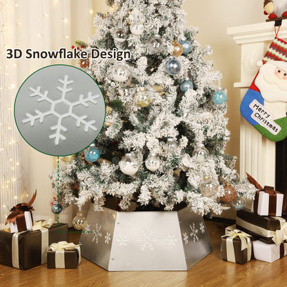 Blissun Metal Christmas Tree Ring, Christmas Tree Collar with Printed Snowflake, Willow Tree Skirt Base Stand for Christmas Tree Decorations (Silver)