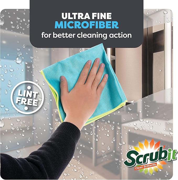 SCRUBIT Microfiber Cloths for Glass – Lint Free Window Cleaning Cloth for