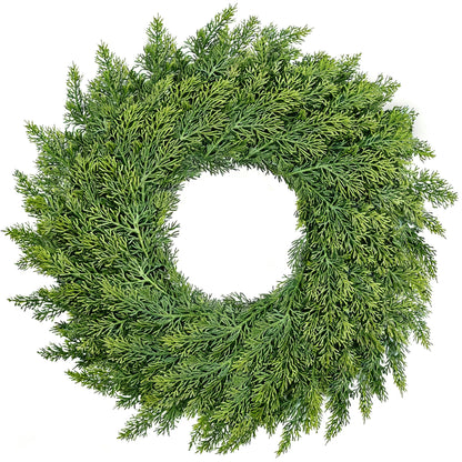 MEUIS Real Touch Cedar Wreath - 22 Inch Outdoor Traditional Artificial Greenery Wreath for Front Door Windows Indoor Weatherproof Holiday Decor
