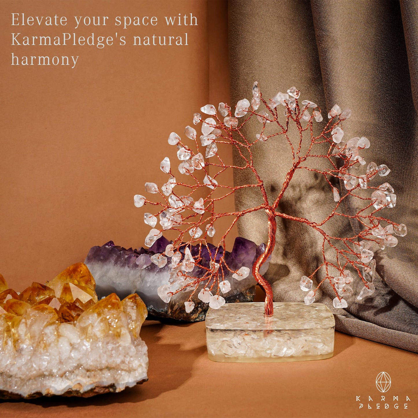 Clear Quartz Crystal Tree of Life Birthday Gifts for Women, Men, Friends, Handmade Chakra Healing Crystals Tree for Home Office Decor, Positivity, Good Luck, Money, Unique Gifts for Her Mom, Dad