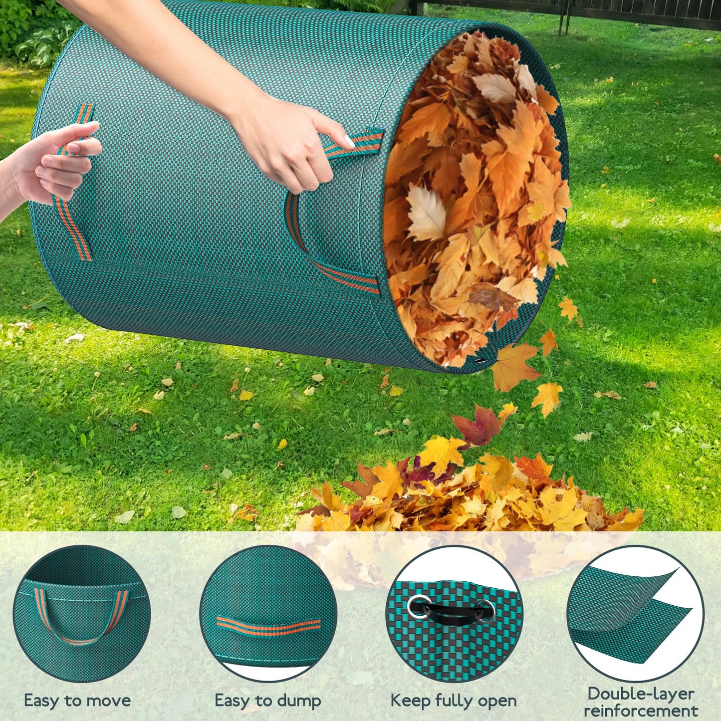 Mokani Garden Waste Bags Heavy Duty with Handles, 300L x 3 Reusable Garden Sacks, Foldable Camping Recycling Bags for Leaf, Trash, Debris, Garden Rubbish Bags Waterproof