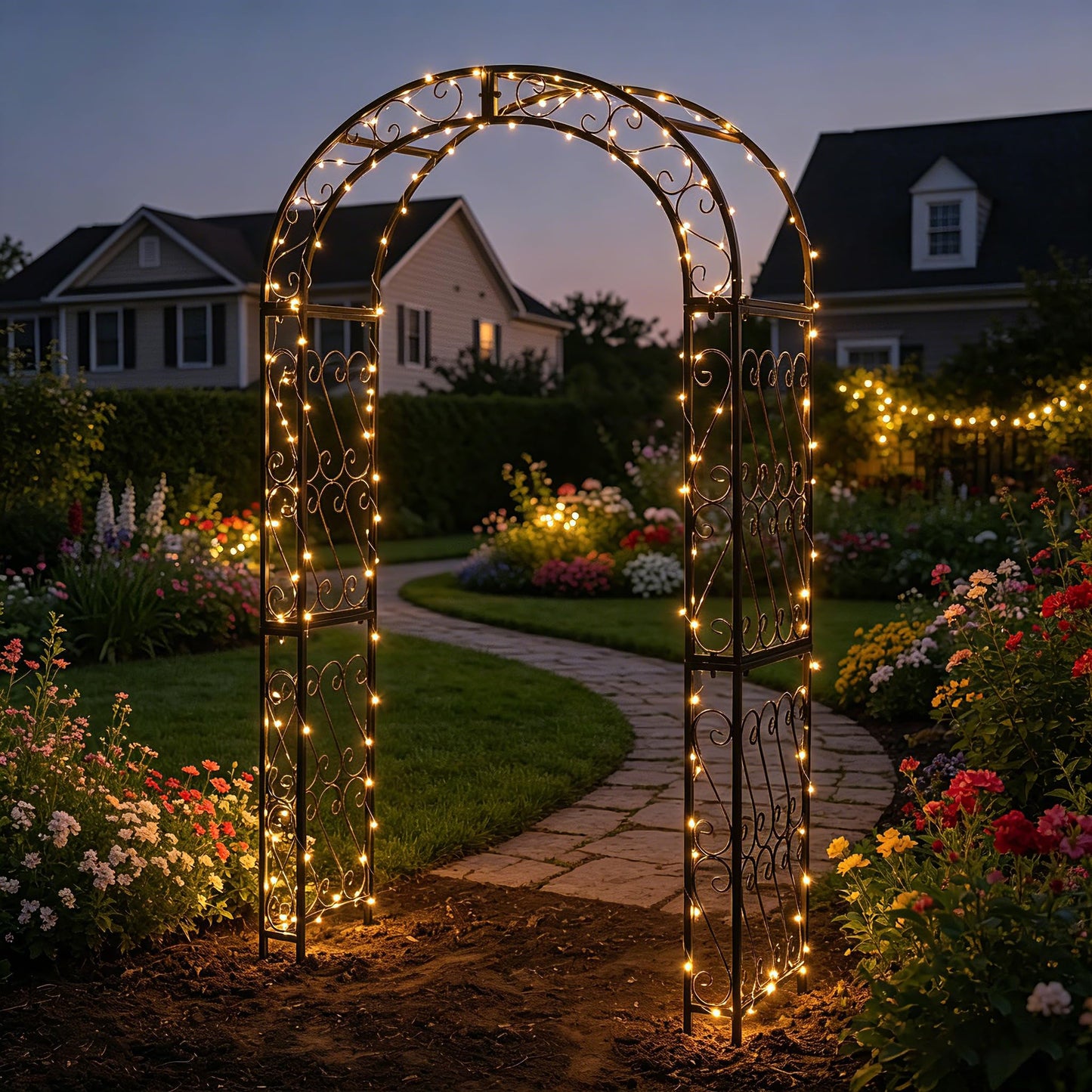 Flohover 48.8" W x 83.8" H Garden Arch, Black Sturdy Metal Iron Arbor, Courtyard Cast Trellis for Various Climbing Plant, Outdoor European-Style Archway Wedding Ceremony Party