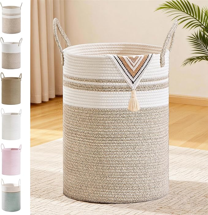 Tall Laundry Basket with Handles, 72L Portable Dirty Clothes Hamper, Boho