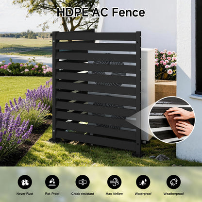 Air Conditioner Fence 2 Panels, 38" W x 48" H HDPE Privacy Fence Panel, Outdoor Privacy Fence Screen with Metal Stakes, No Dig Pool Equipment Enclosure & Trash Can Enclosure for Backyard Patio