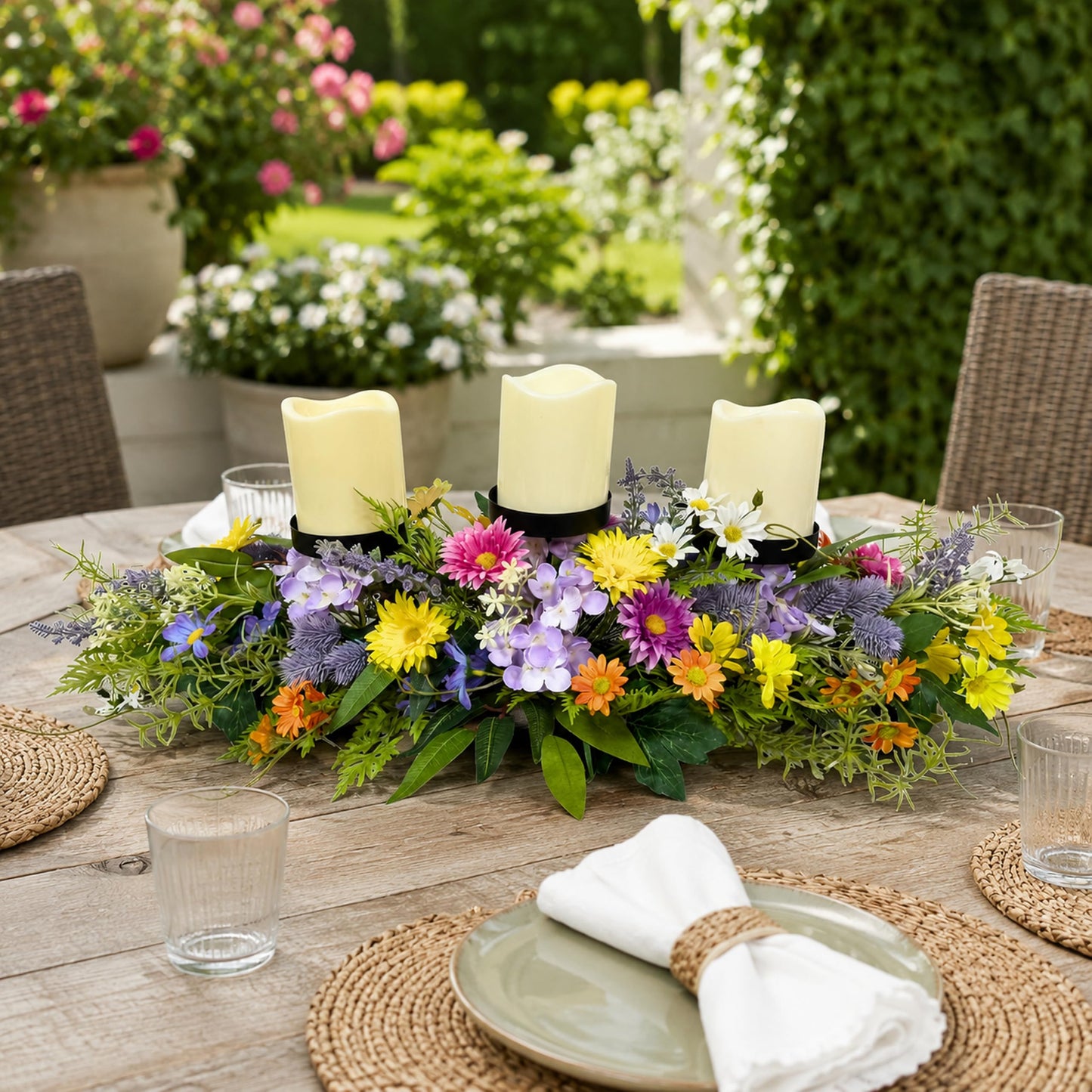 Lnymura 26" Spring Summer Floral Candle Holder Centerpiece for Table Decor