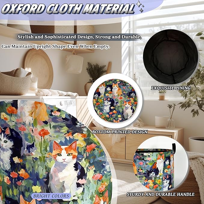 Watercolor Cats Laundry Hamper Foldable Oxford Cloth Cute Animal Cat Laundry