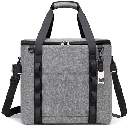 TuErcao Small Insulated Cooler Bag, 10"x10"x10" 30 Can Leak Proof Portable Collapsible Soft Ice Chest for Beach Hiking Picnic Lunch Camping Car Road Trips, Light Grey