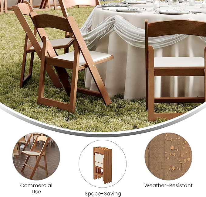Flash Furniture Hercules Commercial Indoor/Outdoor Folding Event Chair, Wood Look, Weather-Resistant, Lightweight Design, Versatile Use, Set of 2, Chestnut