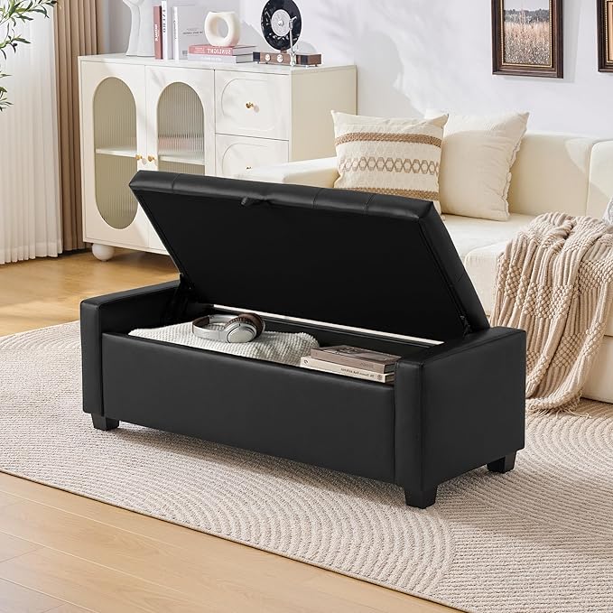 Huatean Home 48" Ottoman with Storage, Storage Ottoman Bench with Safety Hinge