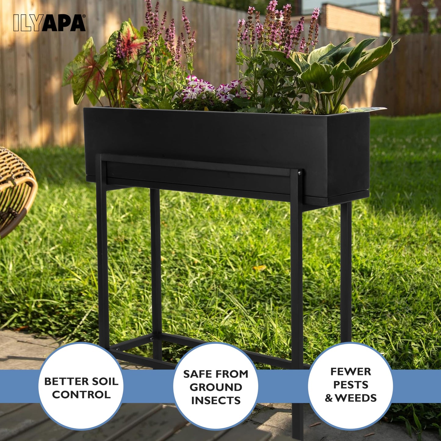 Ilyapa Raised Planter Box with Legs - 29x33x9 Inch Metal Raised Garden Bed for Outdoor or Indoor Herb Garden, Plants, Patio, Balcony, or Living Room